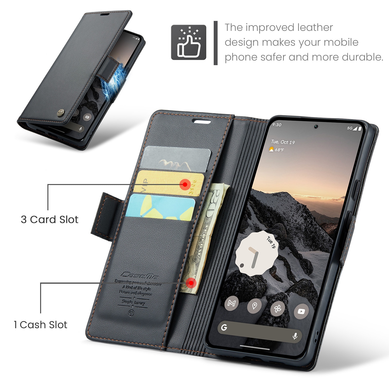 Google Pixel 10 Pro Slankt RFID-lommeboketui, Svart