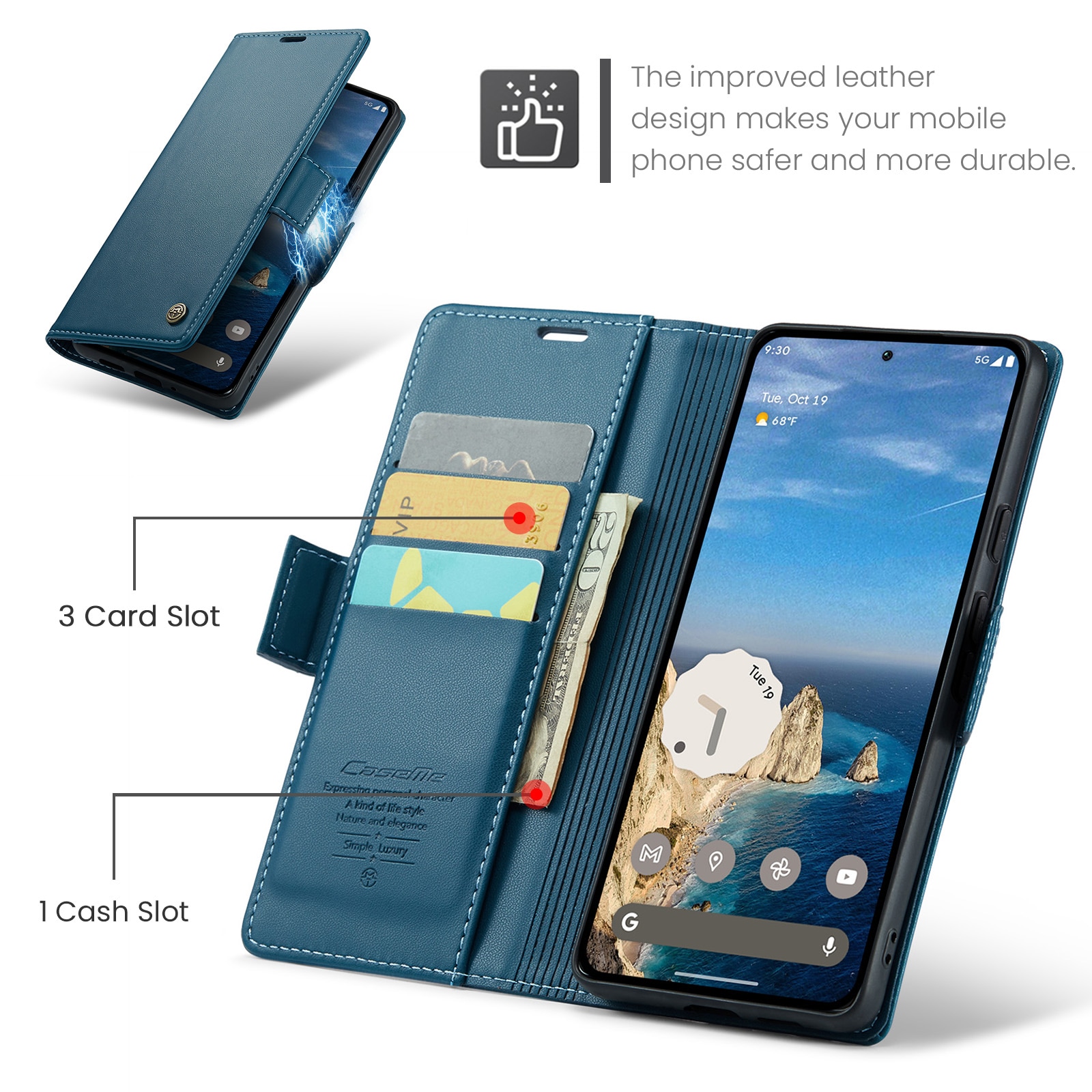 Google Pixel 10 Pro Slankt RFID-lommeboketui, Blå
