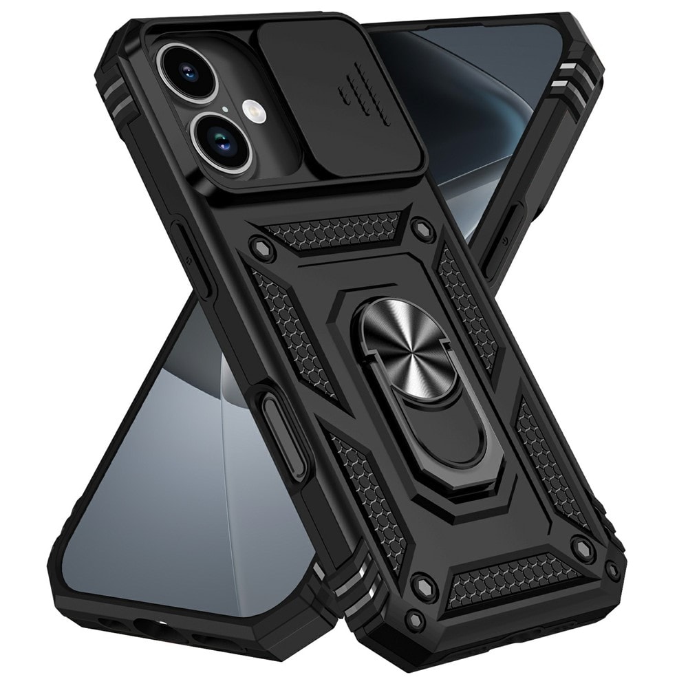 iPhone 17 Deksel med kameralinsebeskyttelse og finger-ring, Svart