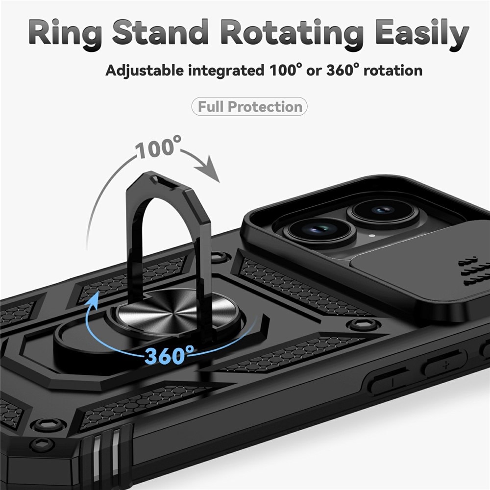iPhone 17 Deksel med kameralinsebeskyttelse og finger-ring, Svart