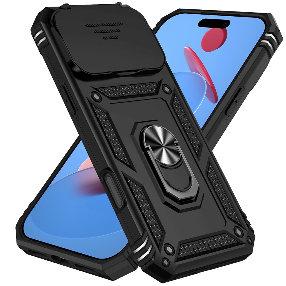 iPhone 17 Pro Deksel med kameralinsebeskyttelse og finger-ring, Svart
