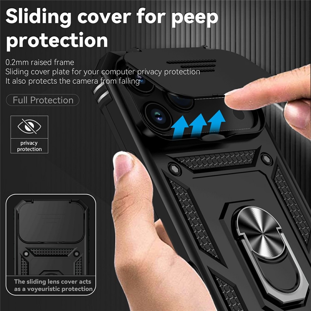 iPhone 17 Pro Deksel med kameralinsebeskyttelse og finger-ring, Svart