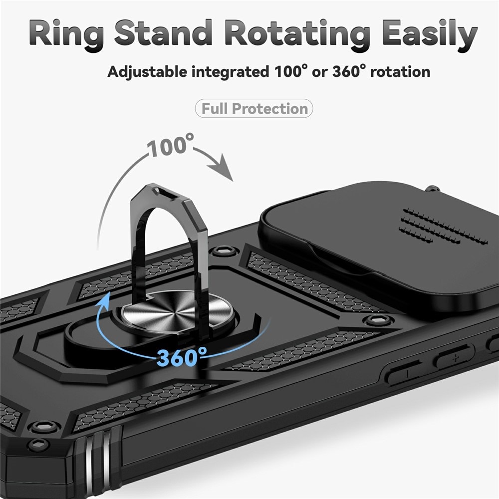 iPhone 17 Pro Deksel med kameralinsebeskyttelse og finger-ring, Svart