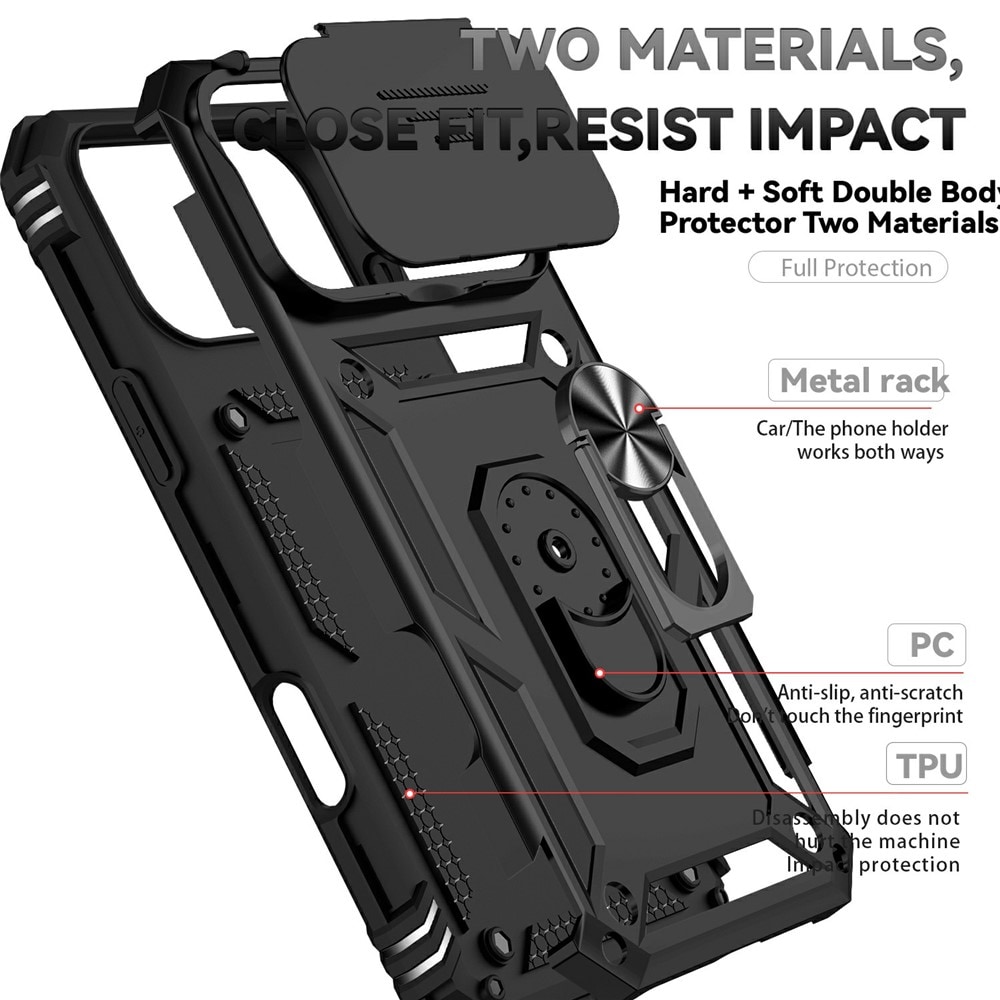 iPhone 17 Pro Max Deksel med kameralinsebeskyttelse og finger-ring, Svart