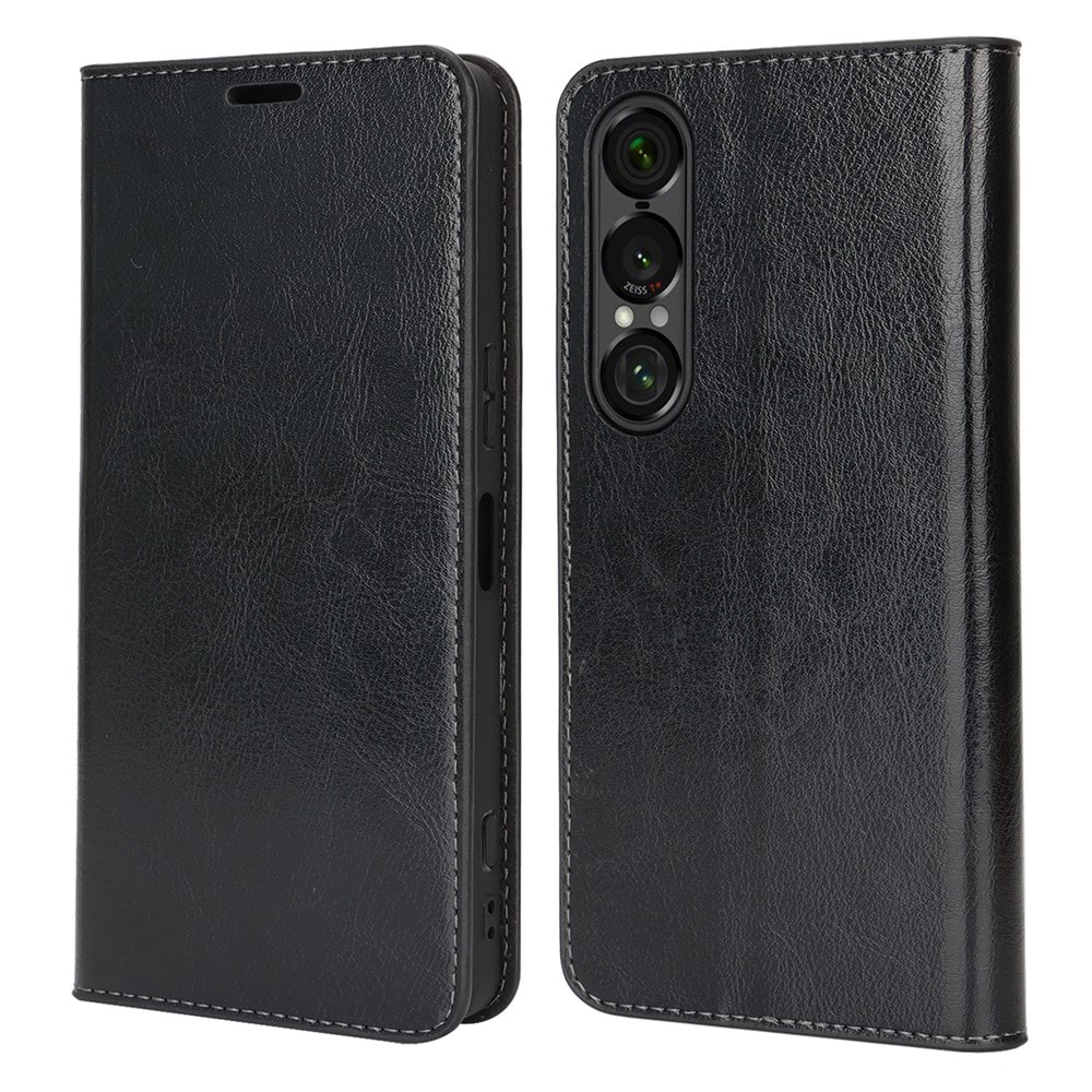 Sony Xperia 1 VII Smidig mobiletui i ekte skinn, Svart