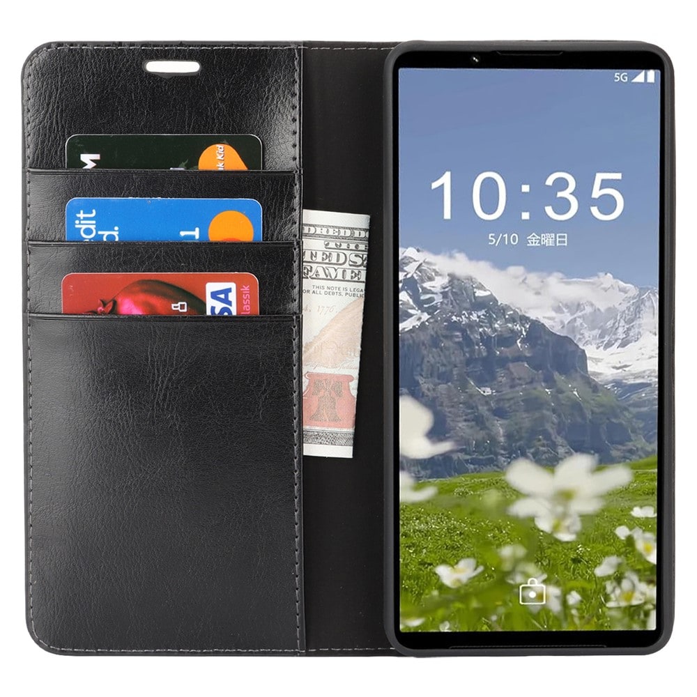 Sony Xperia 1 VII Smidig mobiletui i ekte skinn, Svart