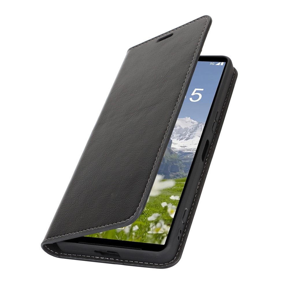 Sony Xperia 1 VII Smidig mobiletui i ekte skinn, Svart