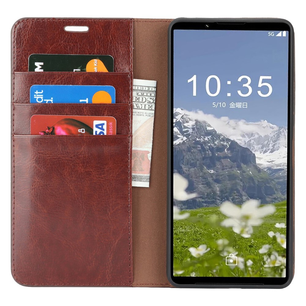Sony Xperia 1 VII Smidig mobiletui i ekte skinn, Mørkbrun