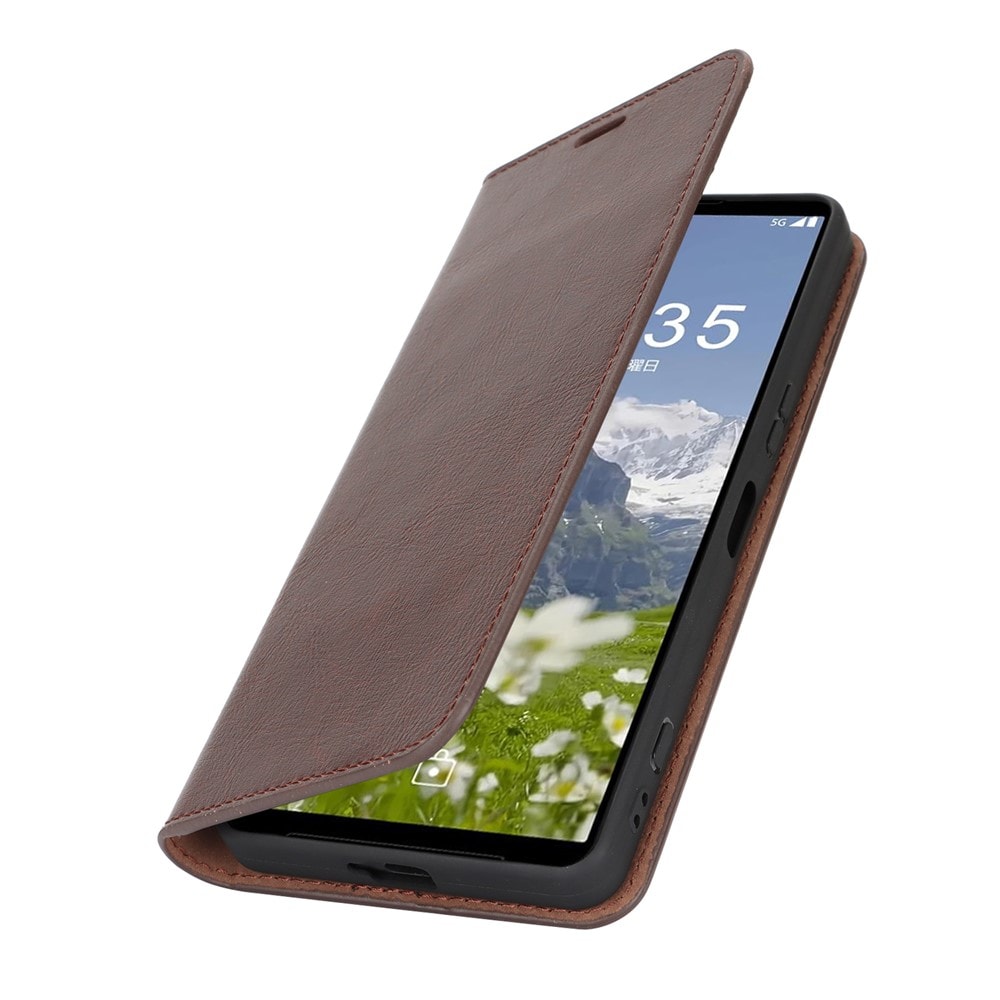 Sony Xperia 1 VII Smidig mobiletui i ekte skinn, Mørkbrun