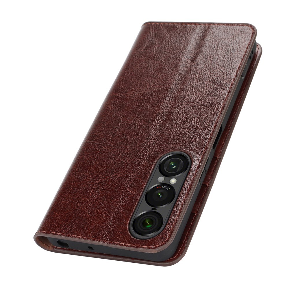 Sony Xperia 1 VII Smidig mobiletui i ekte skinn, Mørkbrun