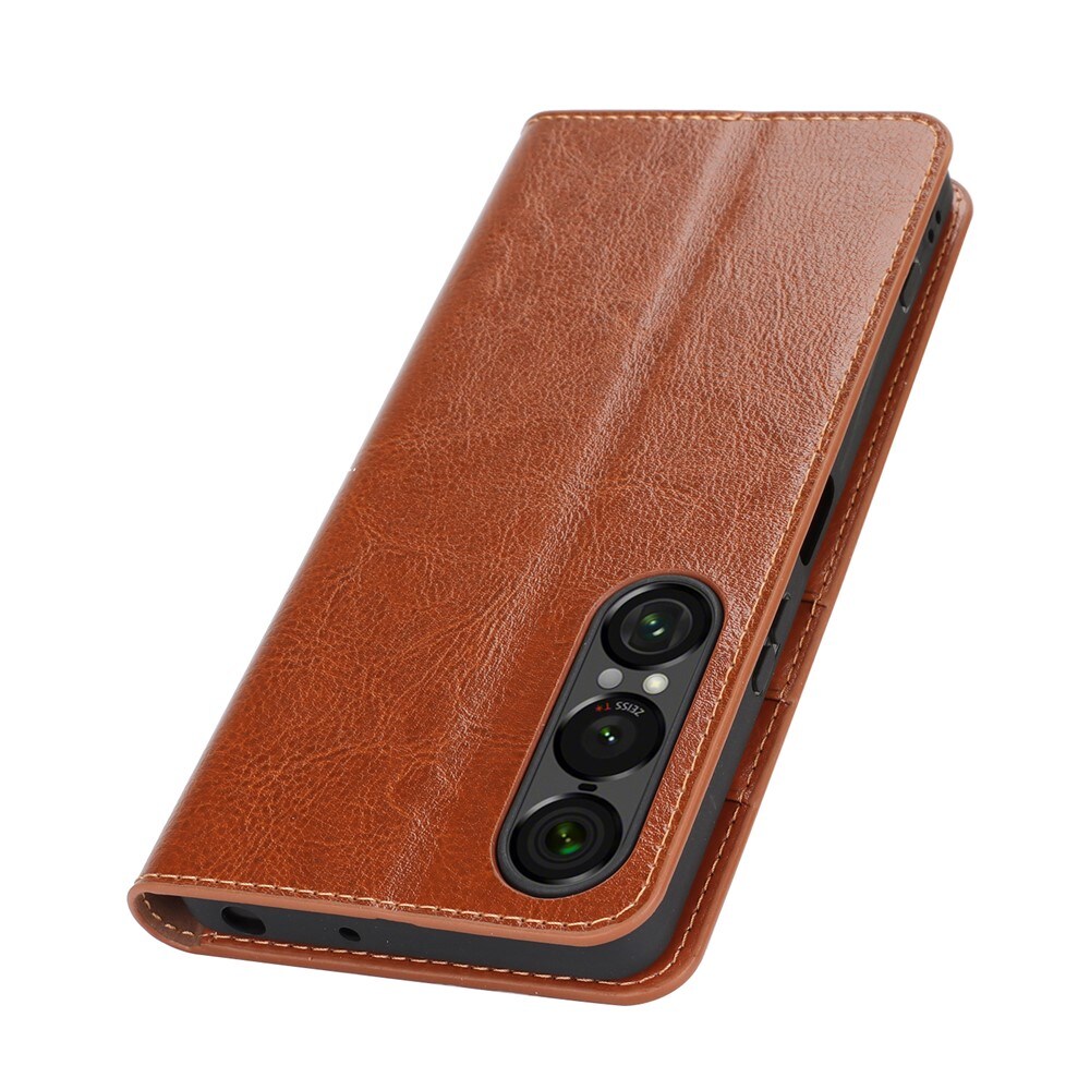 Sony Xperia 1 VII Smidig mobiletui i ekte skinn, Brun