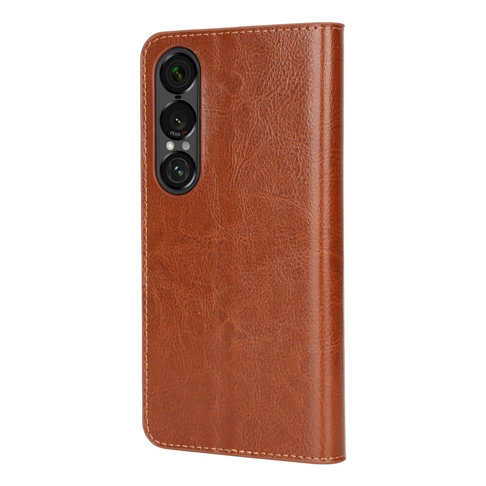 Sony Xperia 1 VII Smidig mobiletui i ekte skinn, Brun