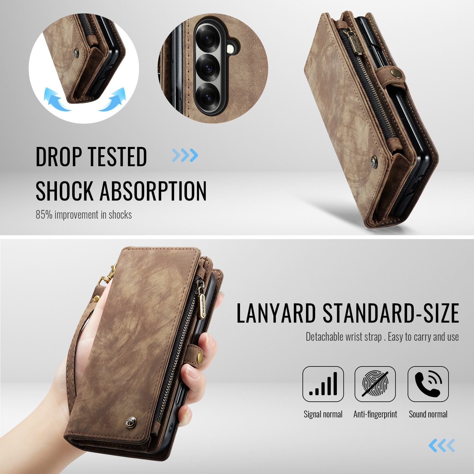 Samsung Galaxy Z Fold 7 Romslig lommeboketui med mange kortlommer, Brun