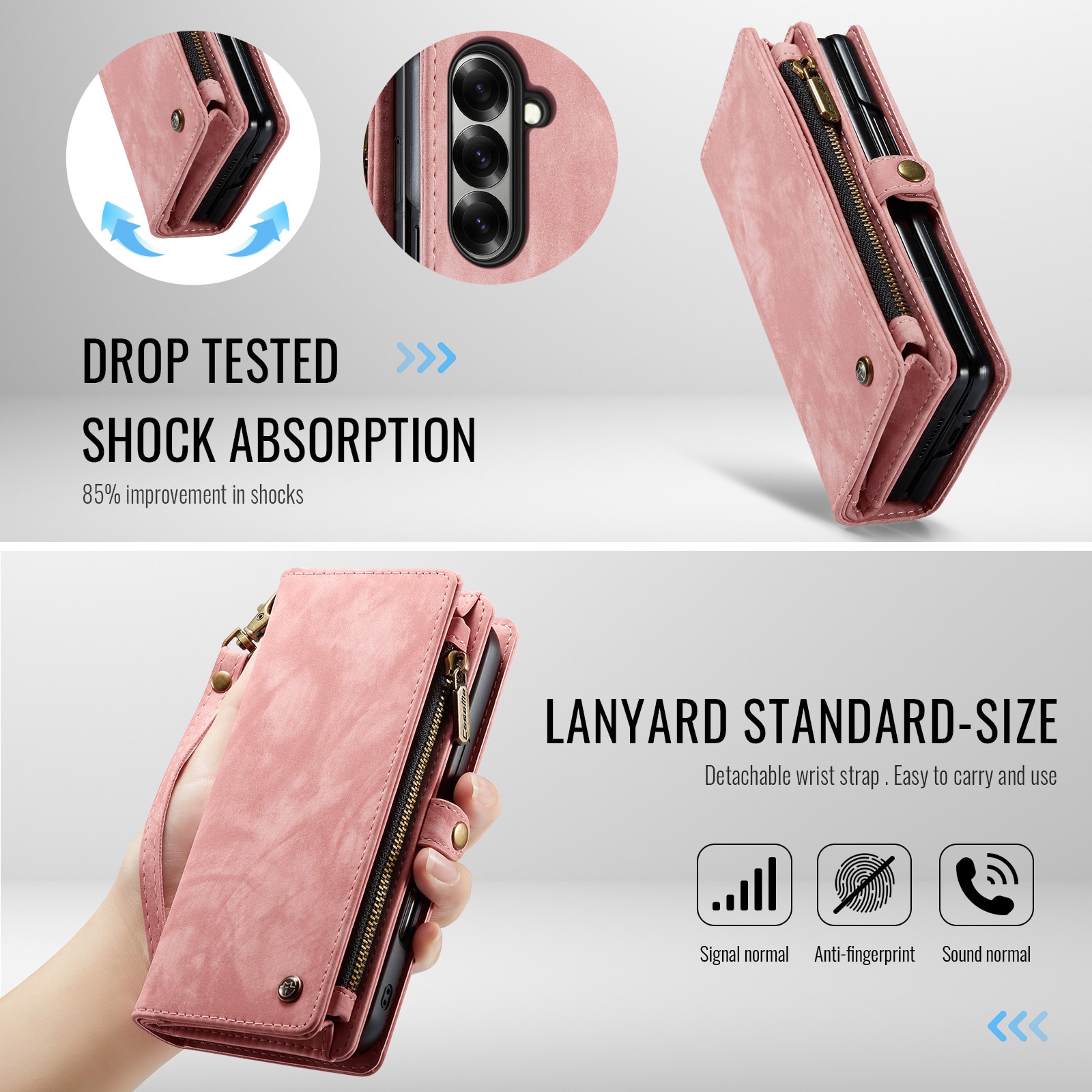 Samsung Galaxy Z Fold 7 Romslig lommeboketui med mange kortlommer, Rosa