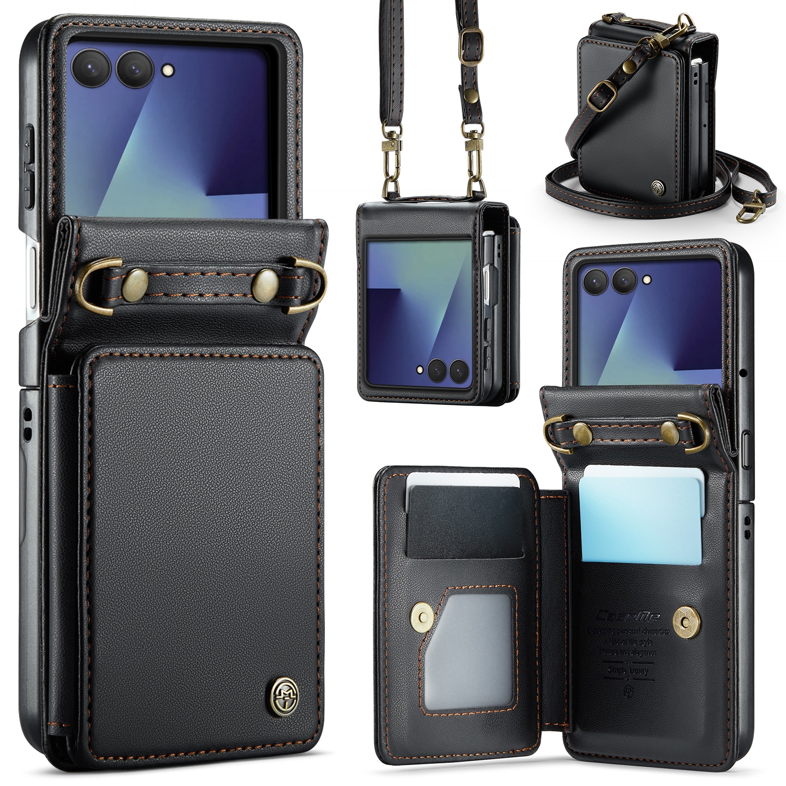 Samsung Galaxy Z Flip 7 Deksel med innebygd lommebok og RFID-beskyttelse Svart