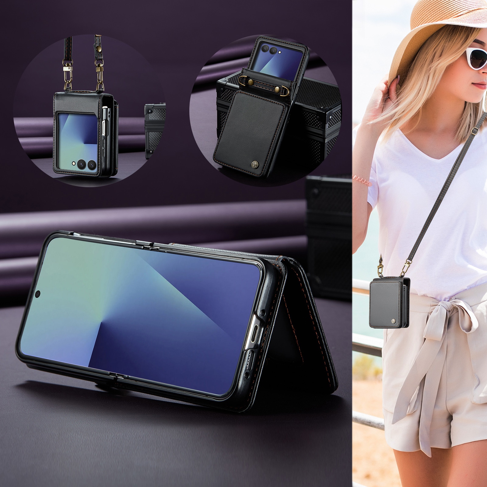 Samsung Galaxy Z Flip 7 Deksel med innebygd lommebok og RFID-beskyttelse Svart