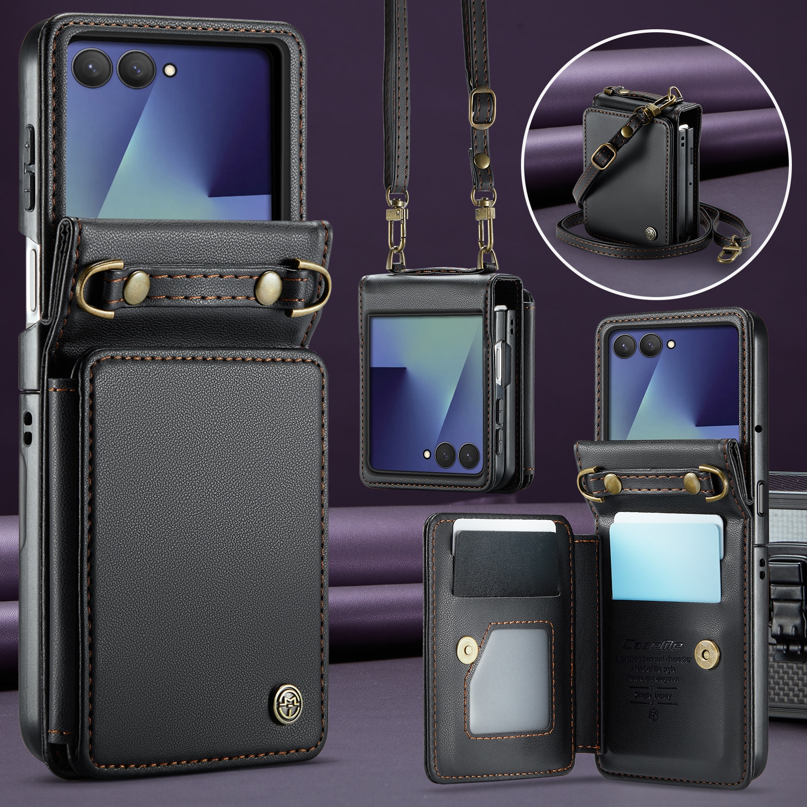 Samsung Galaxy Z Flip 7 Deksel med innebygd lommebok og RFID-beskyttelse Svart