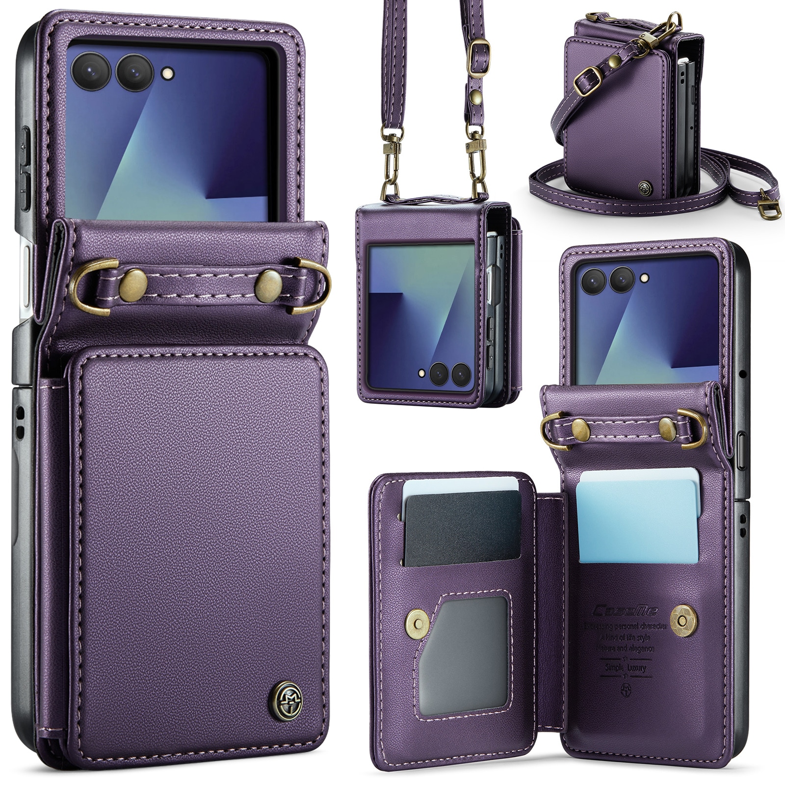 Samsung Galaxy Z Flip 7 Deksel med innebygd lommebok og RFID-beskyttelse Lilla