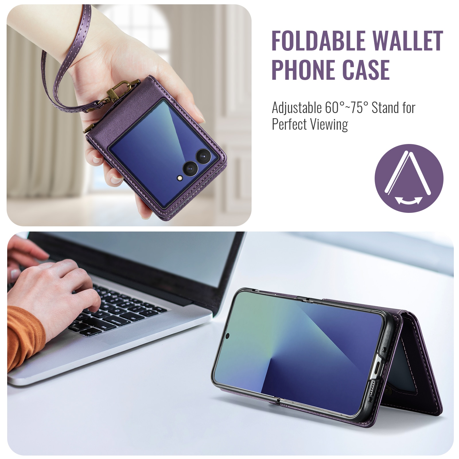 Samsung Galaxy Z Flip 7 Deksel med innebygd lommebok og RFID-beskyttelse Lilla
