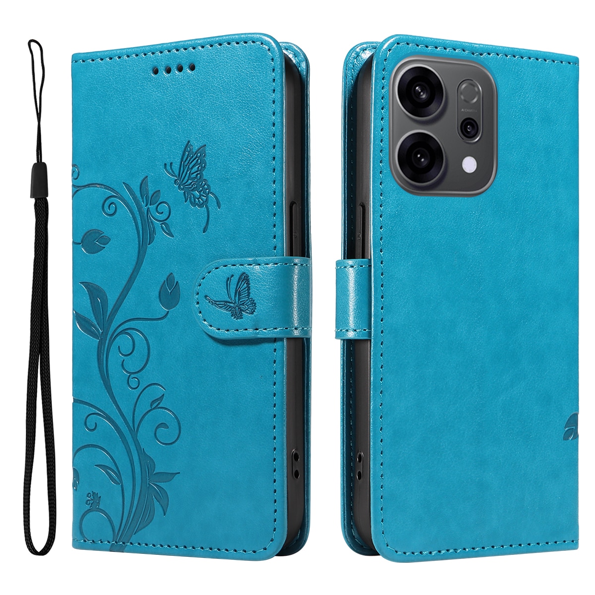 Oppo Reno 14 F Mobiletui med sommerfugler, Blå