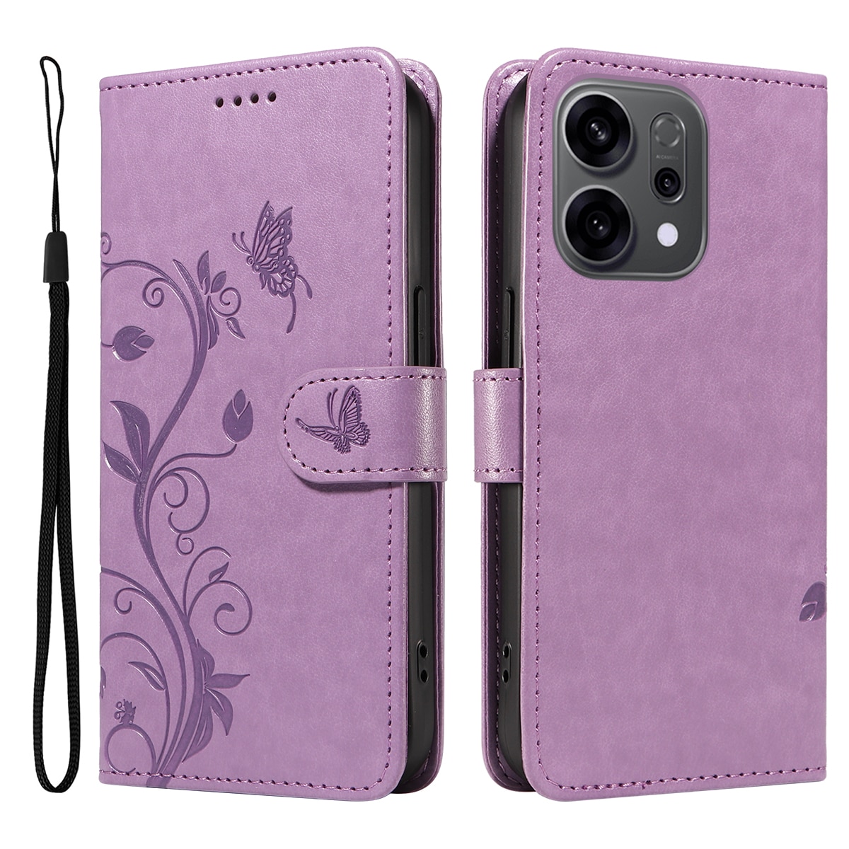 Oppo Reno 14 Mobiletui med sommerfugler, Lilla