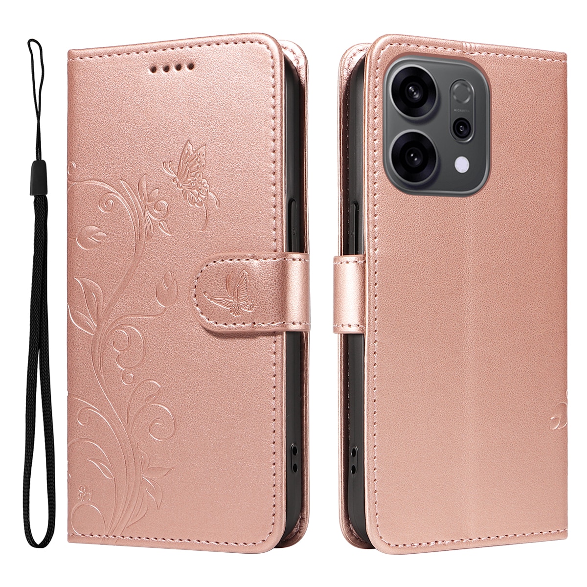 Oppo Reno 14 F Mobiletui med sommerfugler, Rosegull