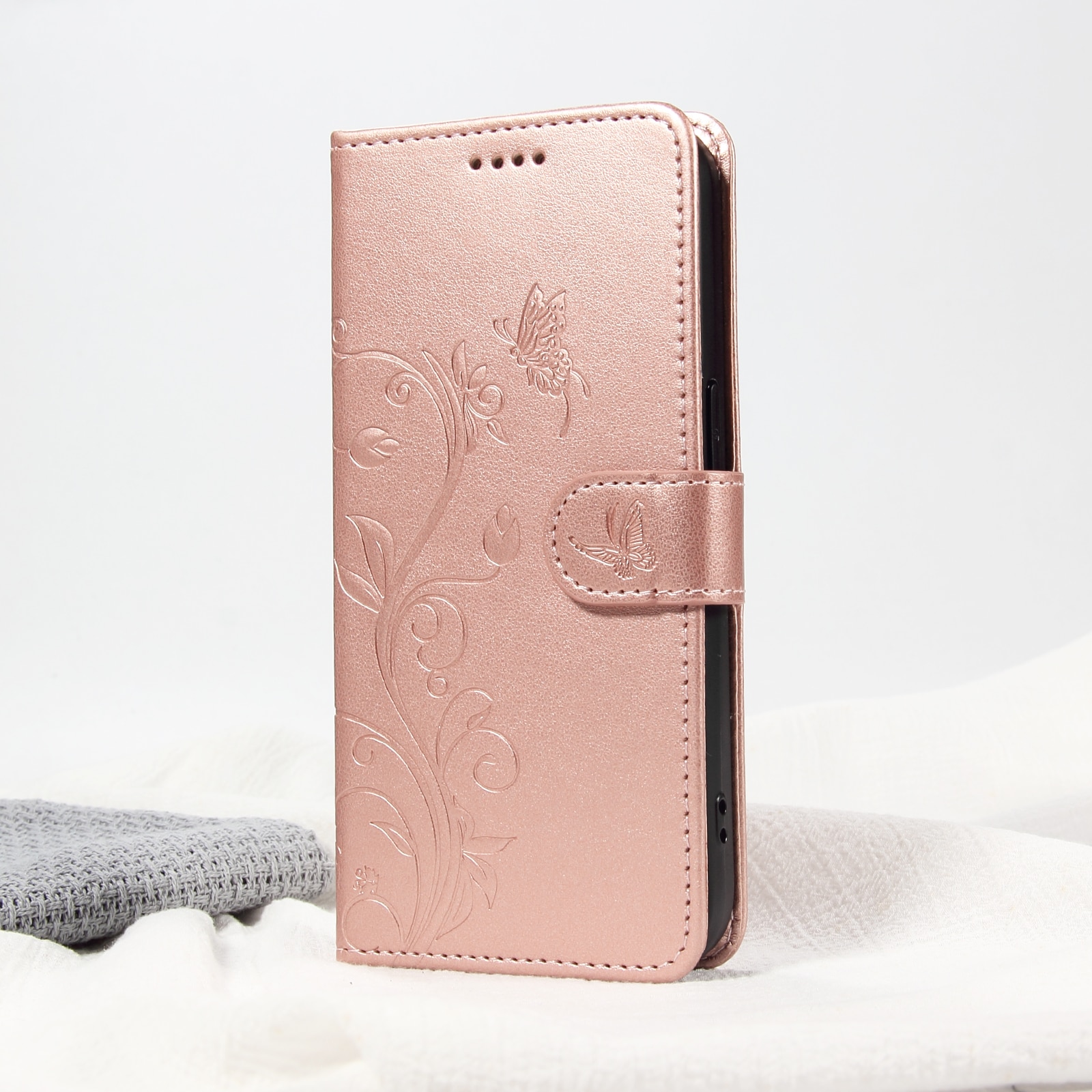 Oppo Reno 14 F Mobiletui med sommerfugler, Rosegull