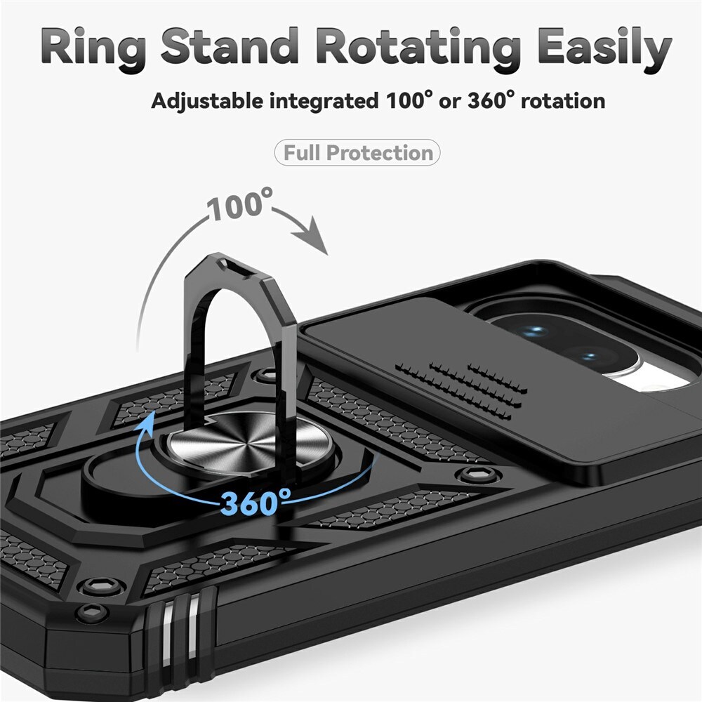 Google Pixel 9a Deksel med kameralinsebeskyttelse og finger-ring, Svart