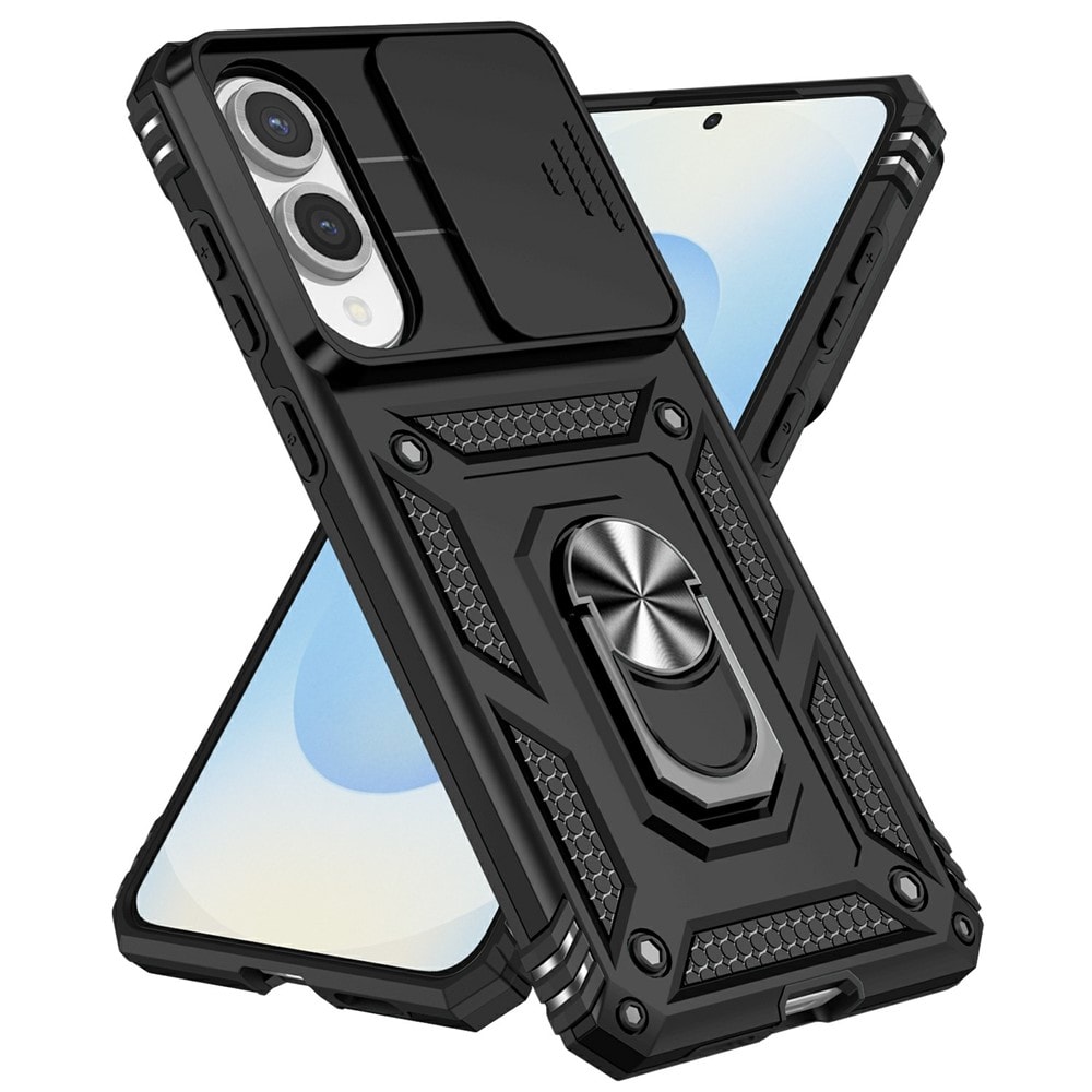 Samsung Galaxy S25 Edge Deksel med kameralinsebeskyttelse og finger-ring, Svart