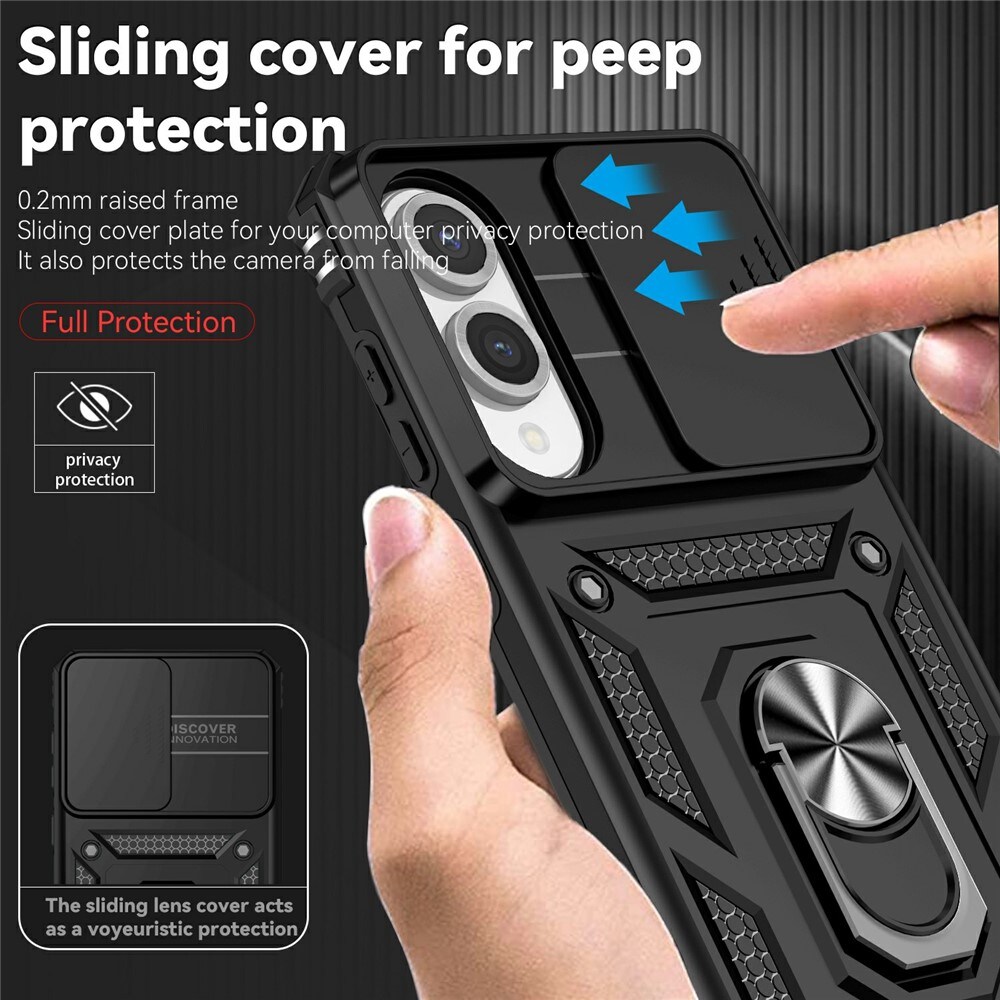 Samsung Galaxy S25 Edge Deksel med kameralinsebeskyttelse og finger-ring, Svart