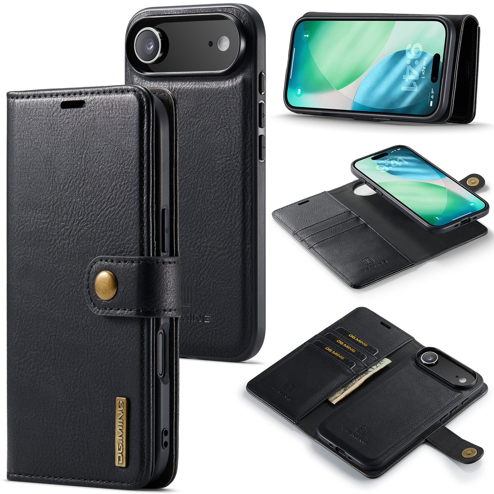 iPhone 17 Air Lommeboketui med avtakbart deksel, Black