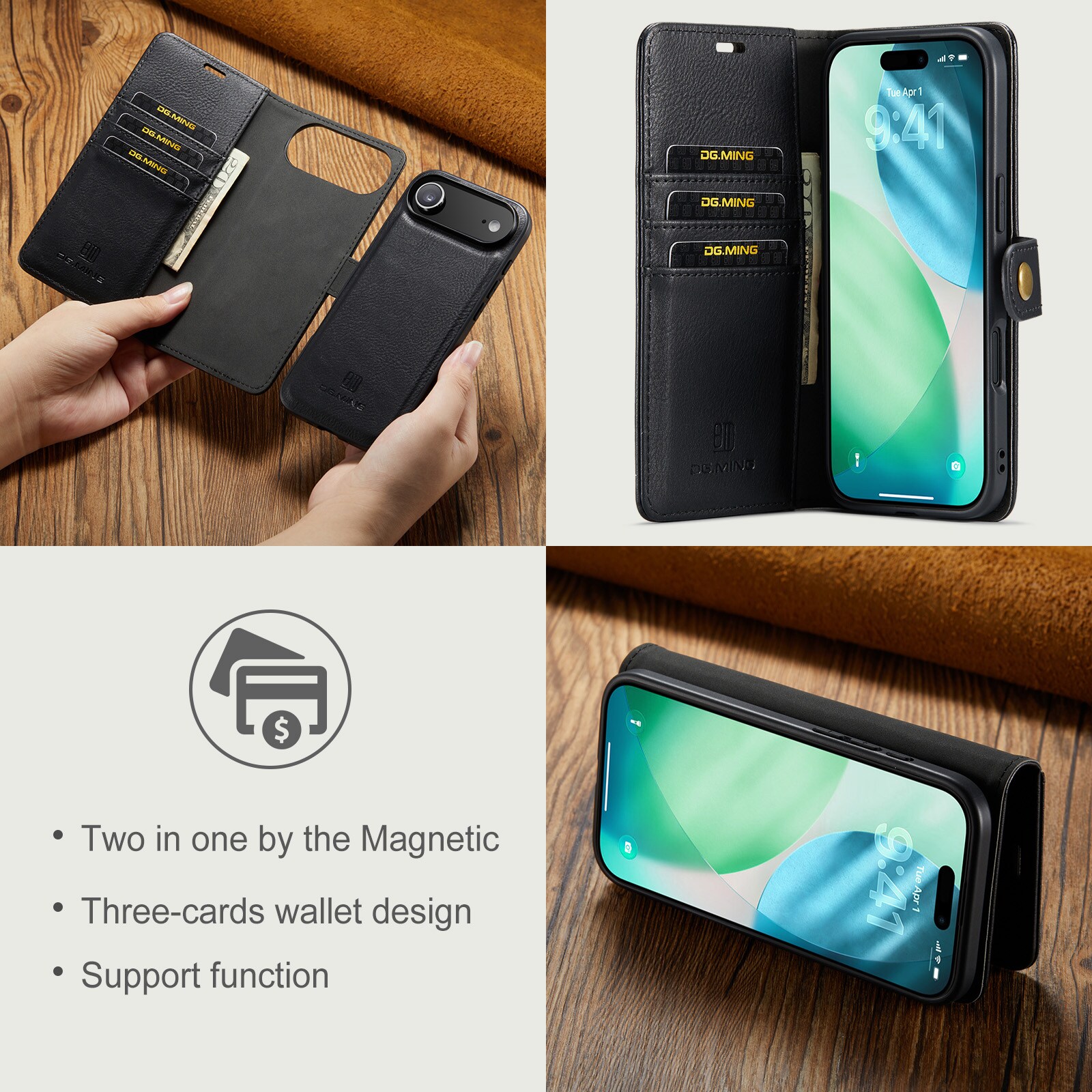 iPhone 17 Air Lommeboketui med avtakbart deksel, Black