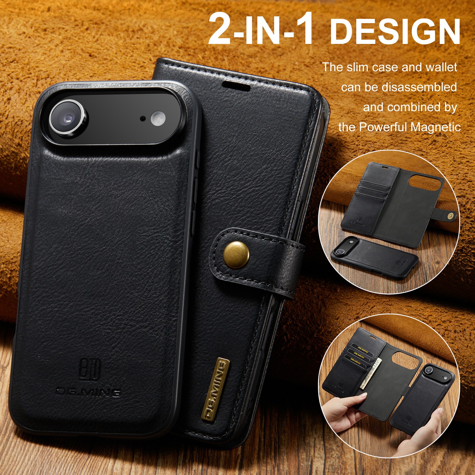 iPhone 17 Air Lommeboketui med avtakbart deksel, Black