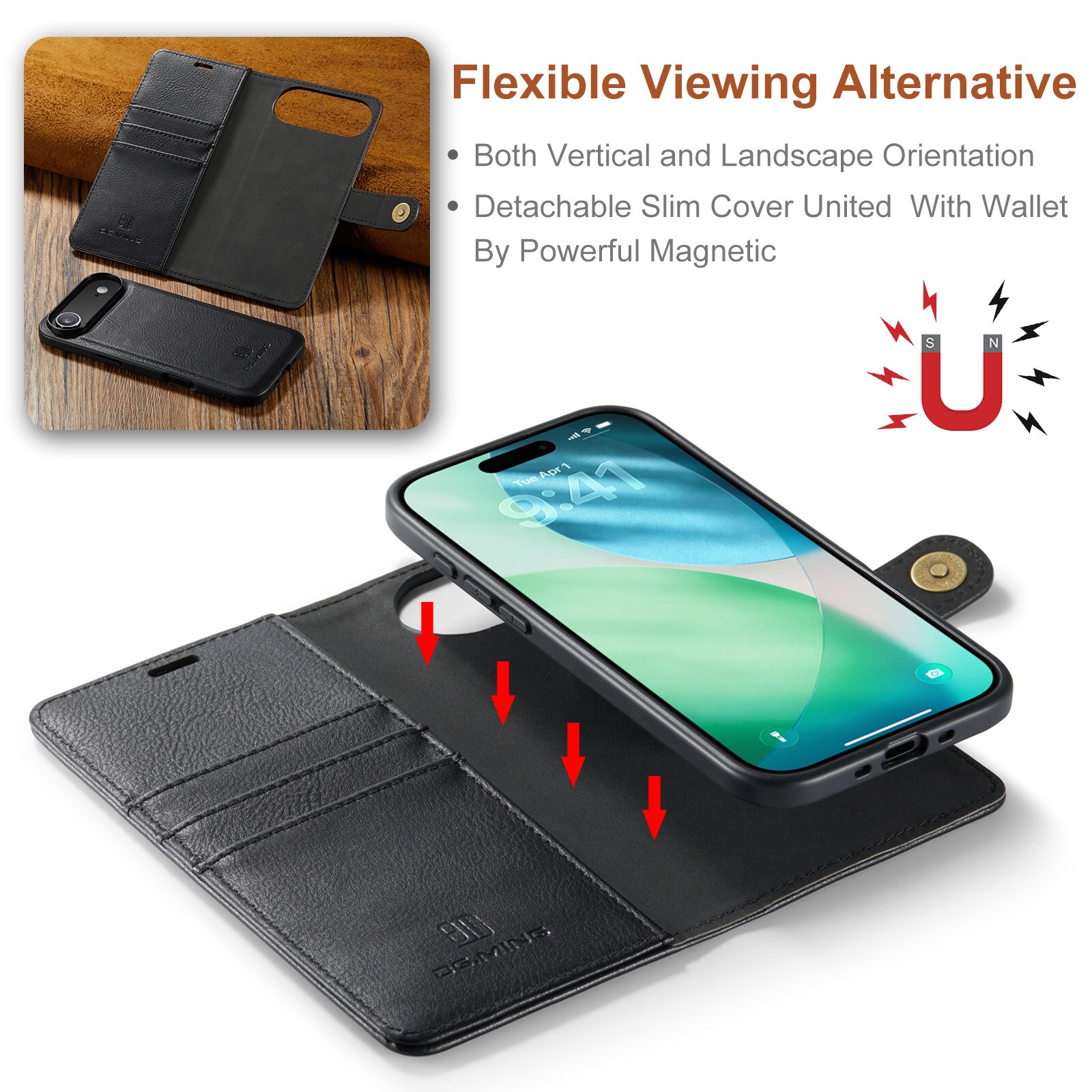 iPhone 17 Air Lommeboketui med avtakbart deksel, Black