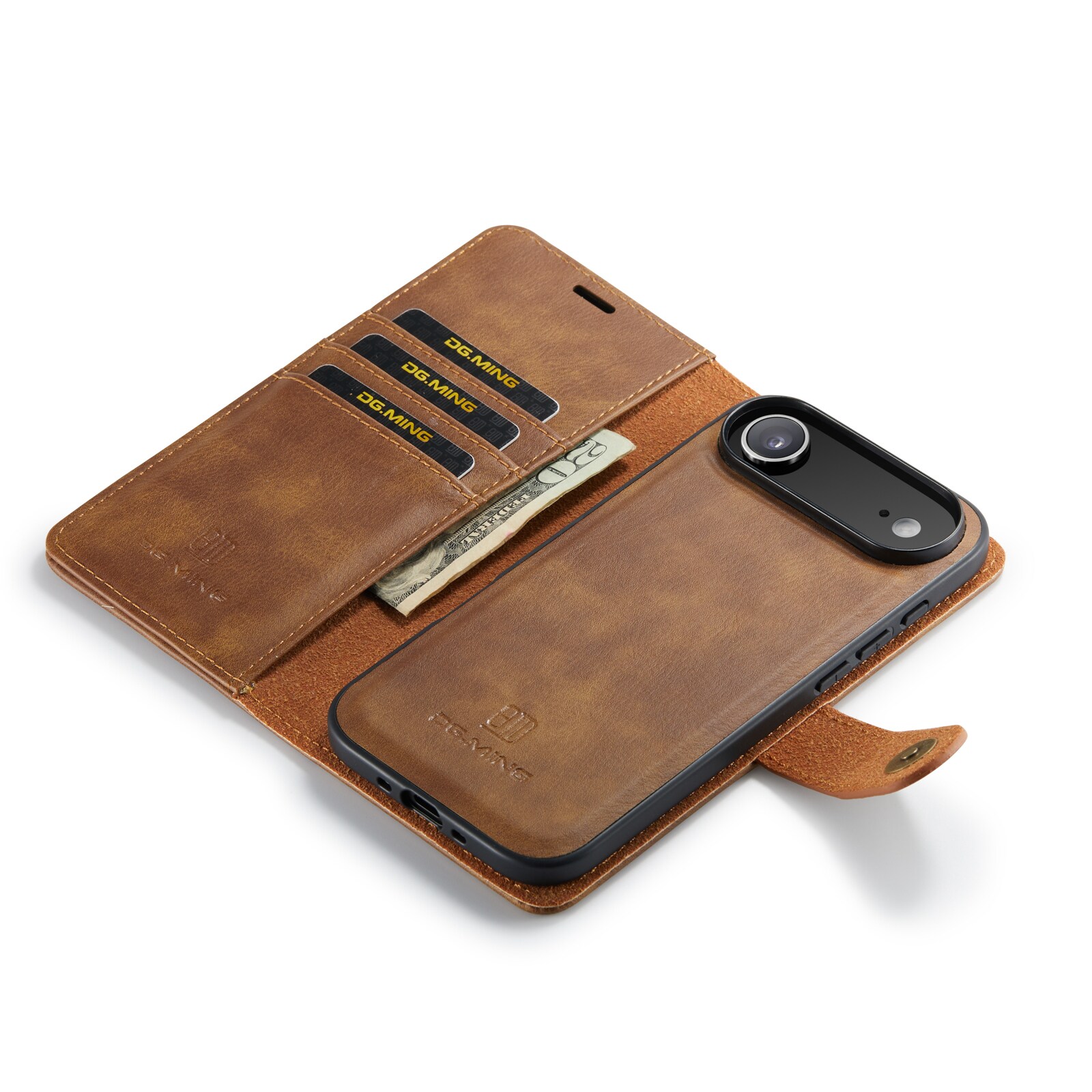 iPhone 17 Air Lommeboketui med avtakbart deksel, Cognac