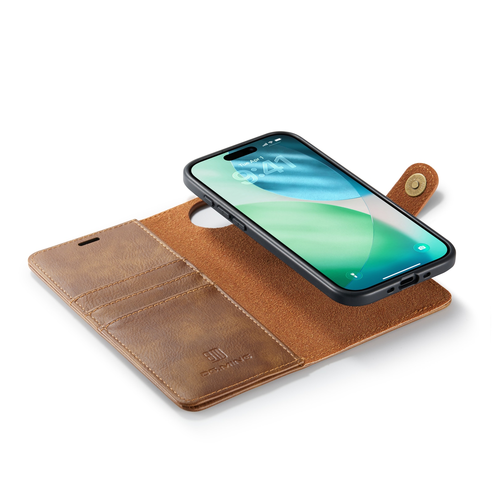 iPhone 17 Air Lommeboketui med avtakbart deksel, Cognac