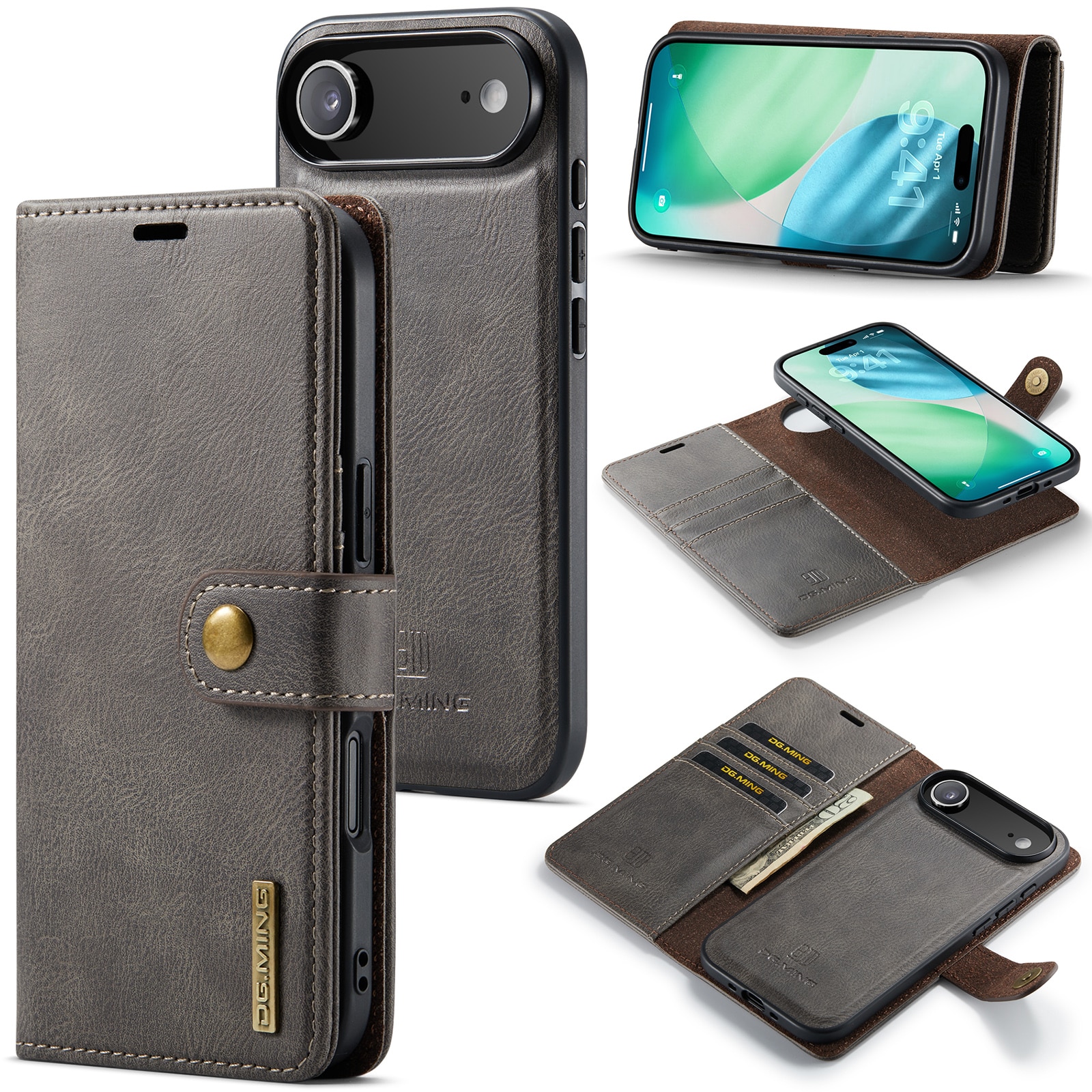 iPhone 17 Air Lommeboketui med avtakbart deksel, Brown