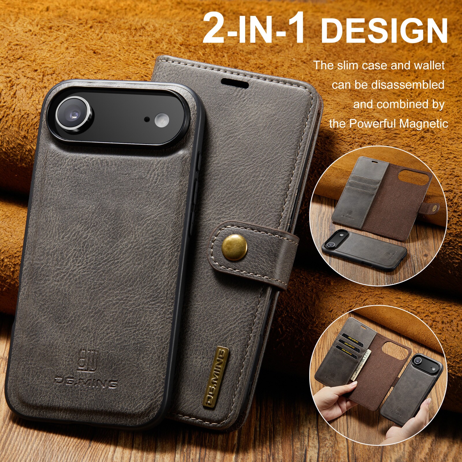 iPhone 17 Air Lommeboketui med avtakbart deksel, Brown