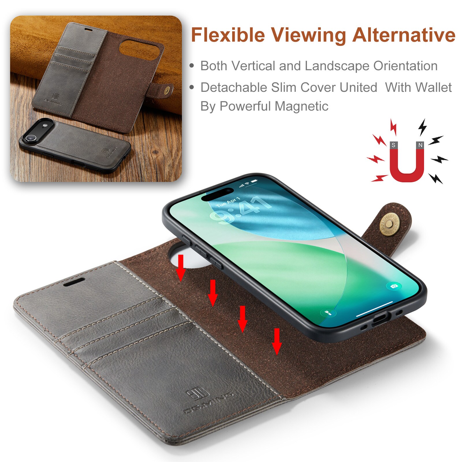 iPhone 17 Air Lommeboketui med avtakbart deksel, Brown