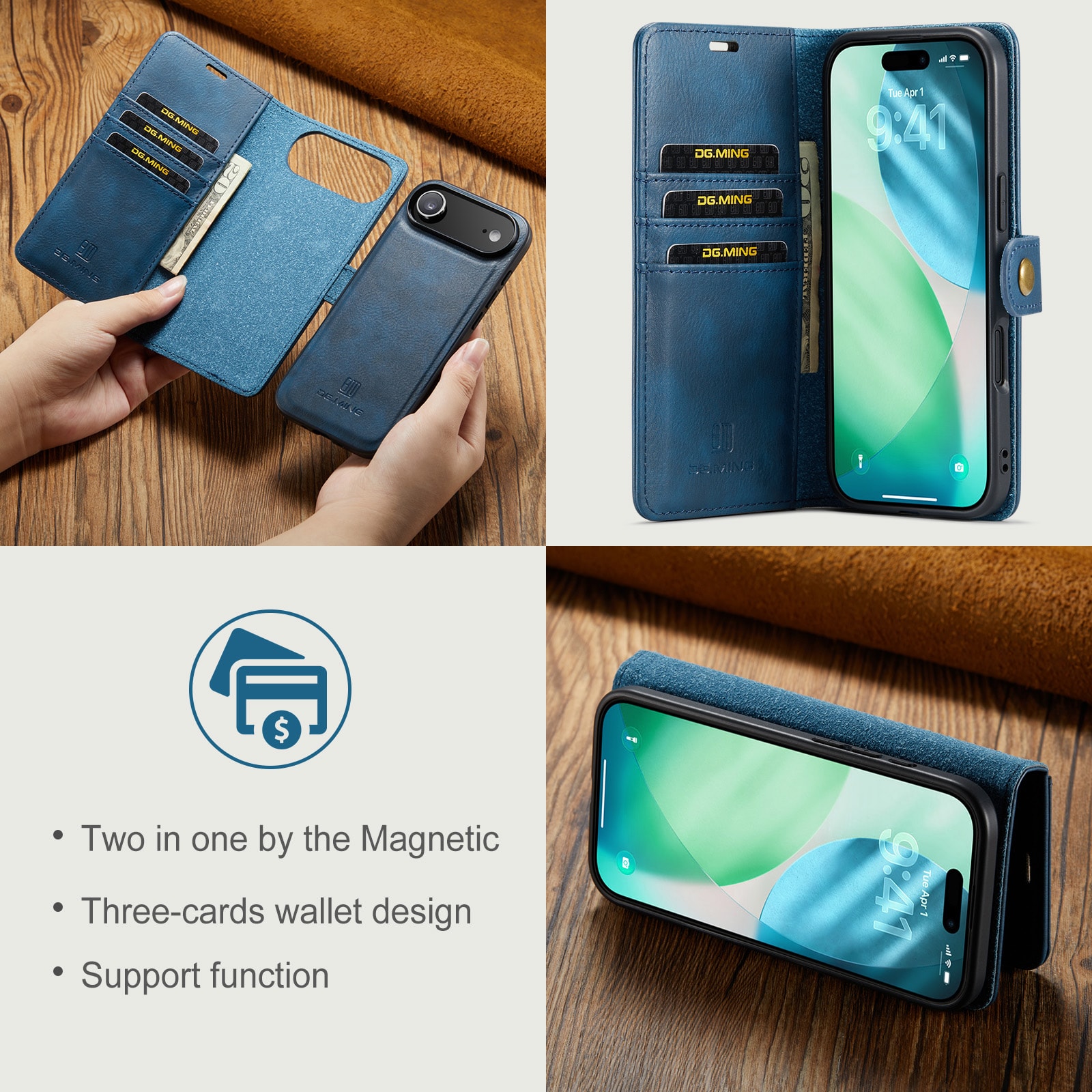 iPhone 17 Air Lommeboketui med avtakbart deksel, Blue