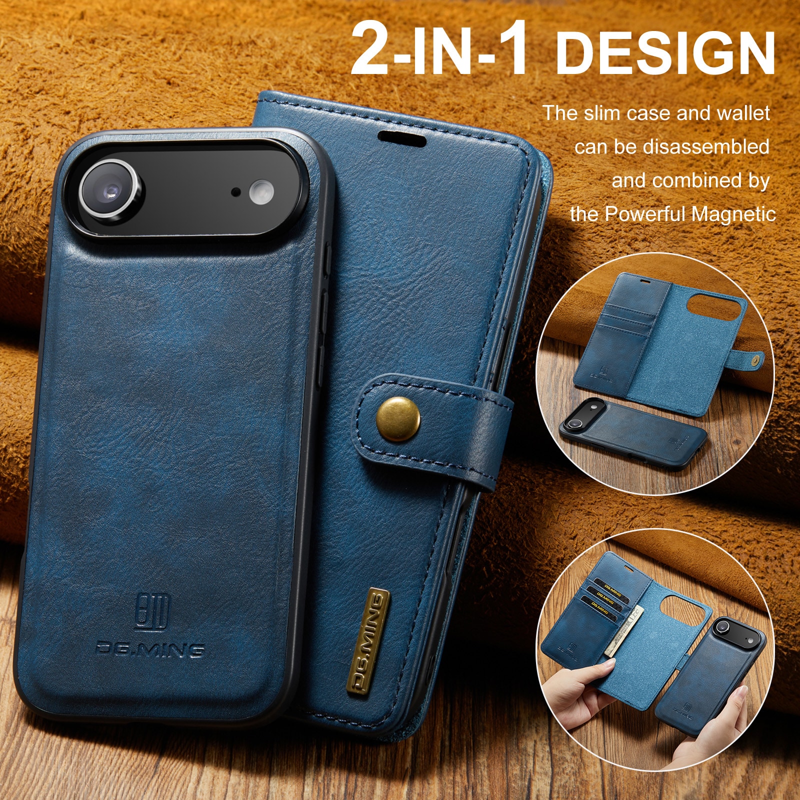 iPhone 17 Air Lommeboketui med avtakbart deksel, Blue