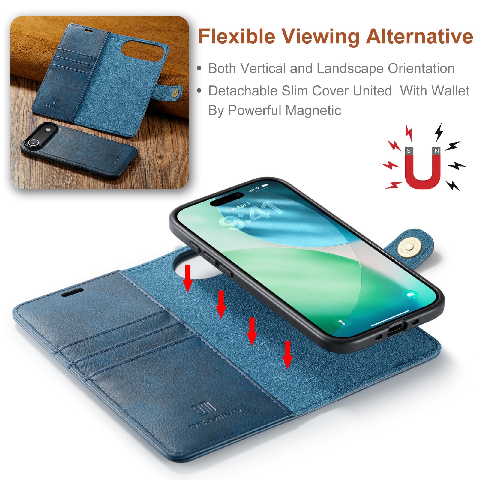 iPhone 17 Air Lommeboketui med avtakbart deksel, Blue