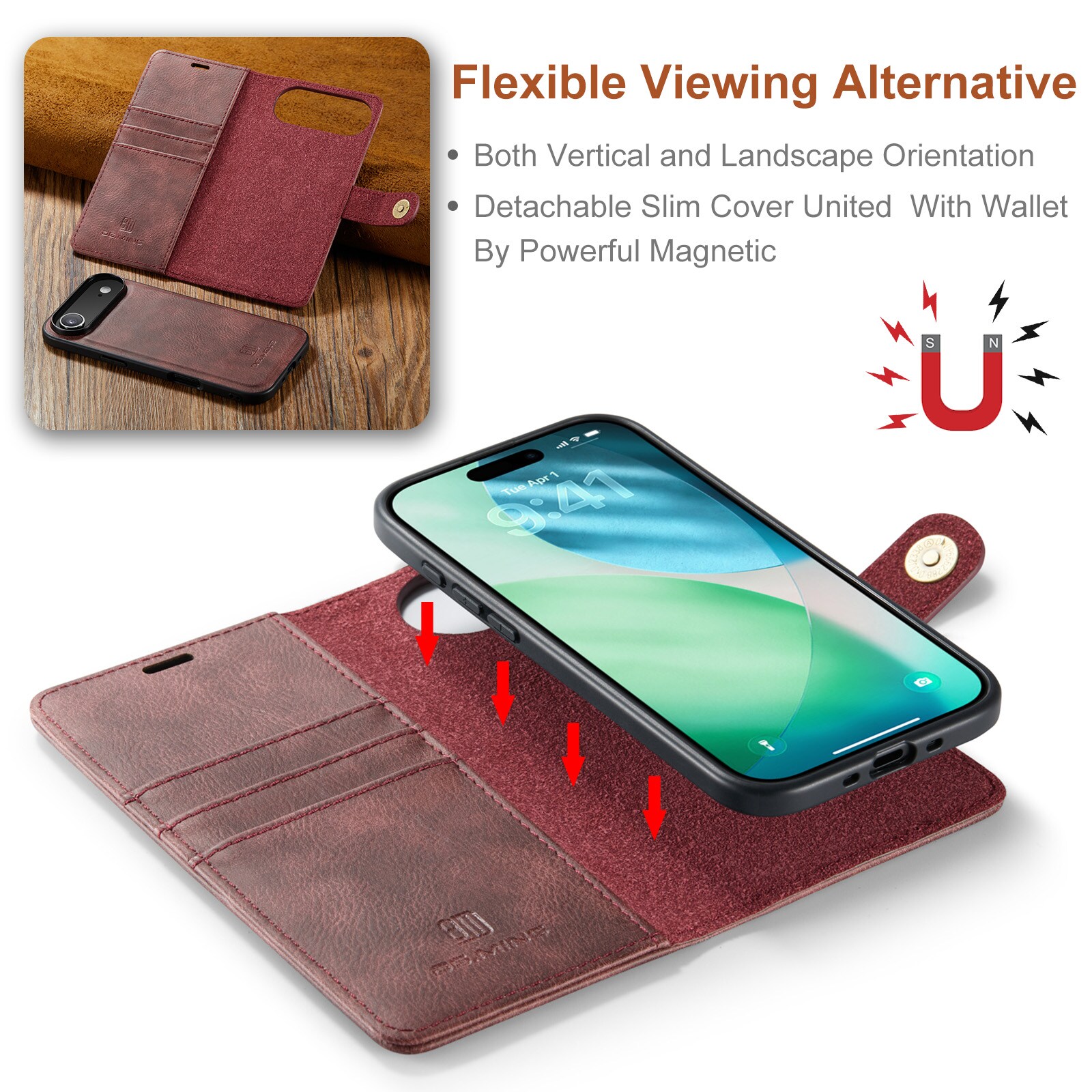 iPhone 17 Air Lommeboketui med avtakbart deksel, Red