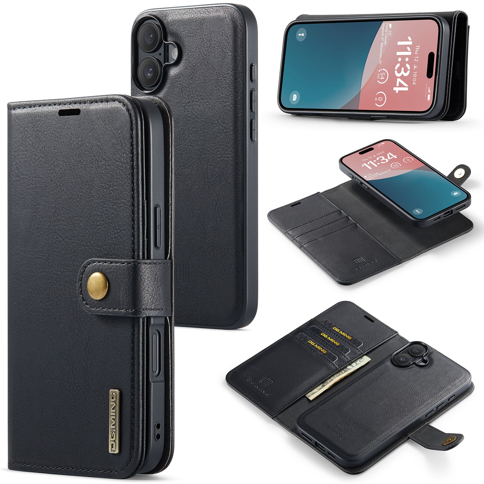 iPhone 17 Lommeboketui med avtakbart deksel, Black