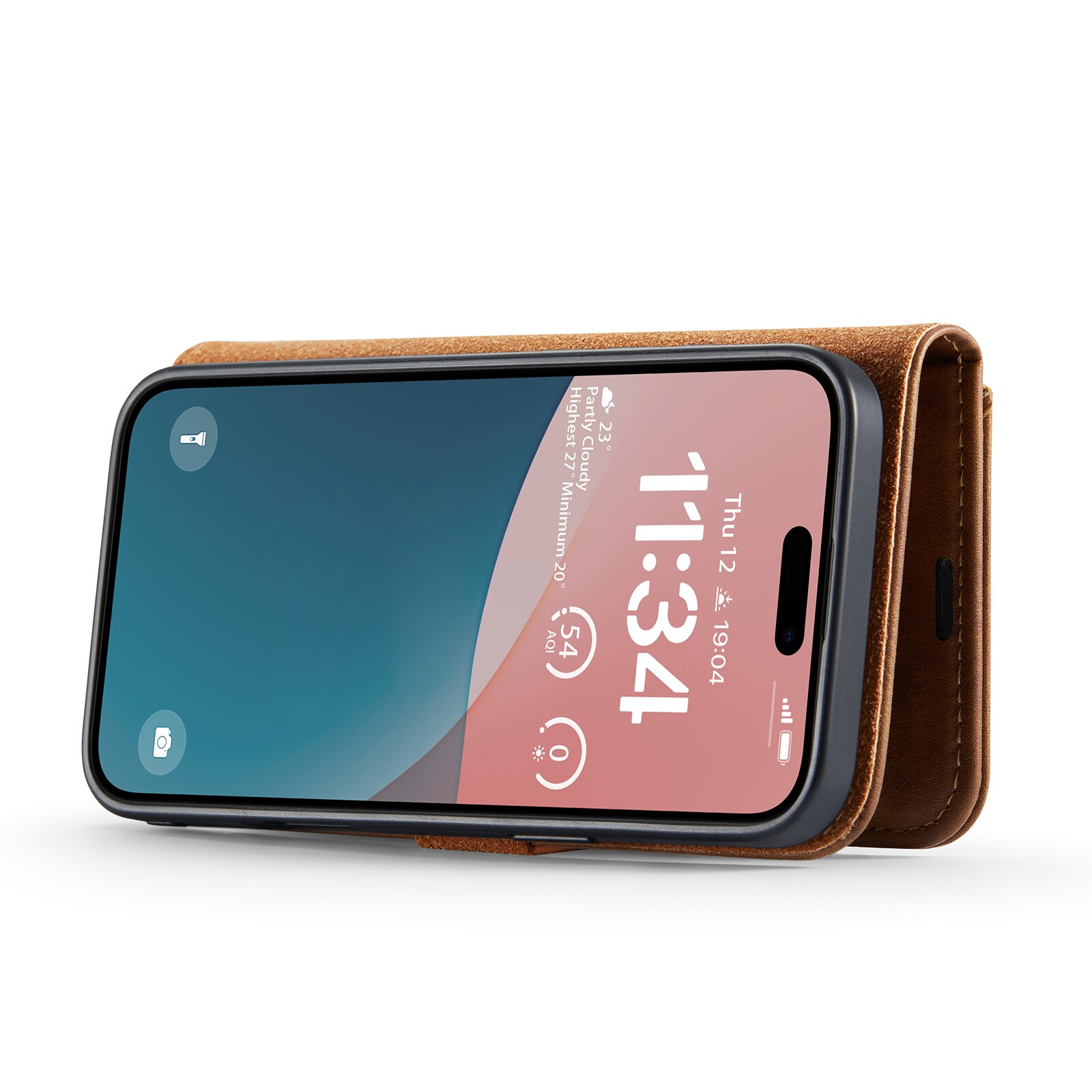iPhone 17 Lommeboketui med avtakbart deksel, Cognac