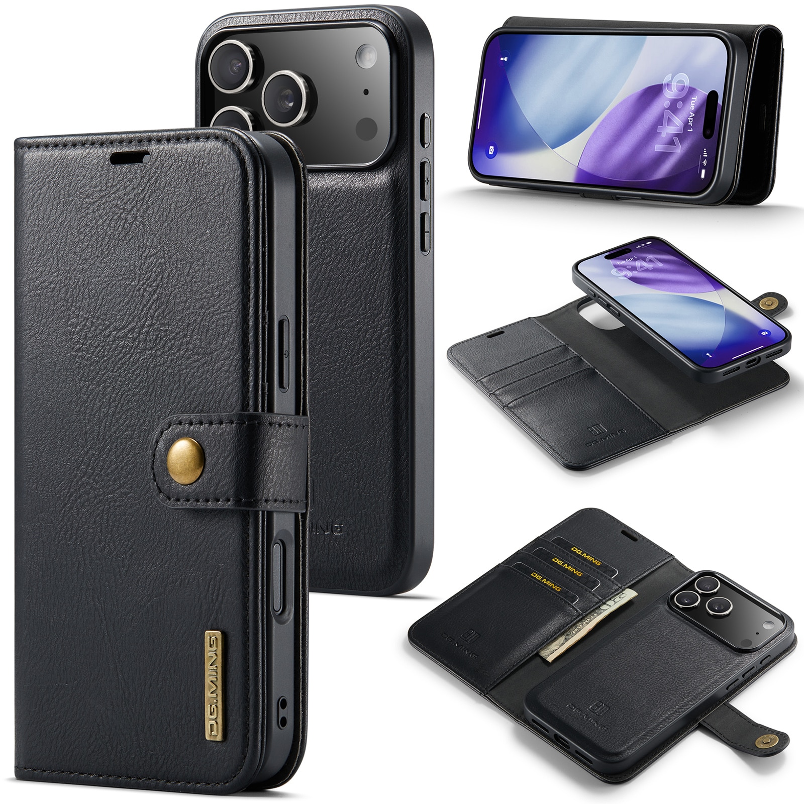 iPhone 17 Pro Lommeboketui med avtakbart deksel, Black