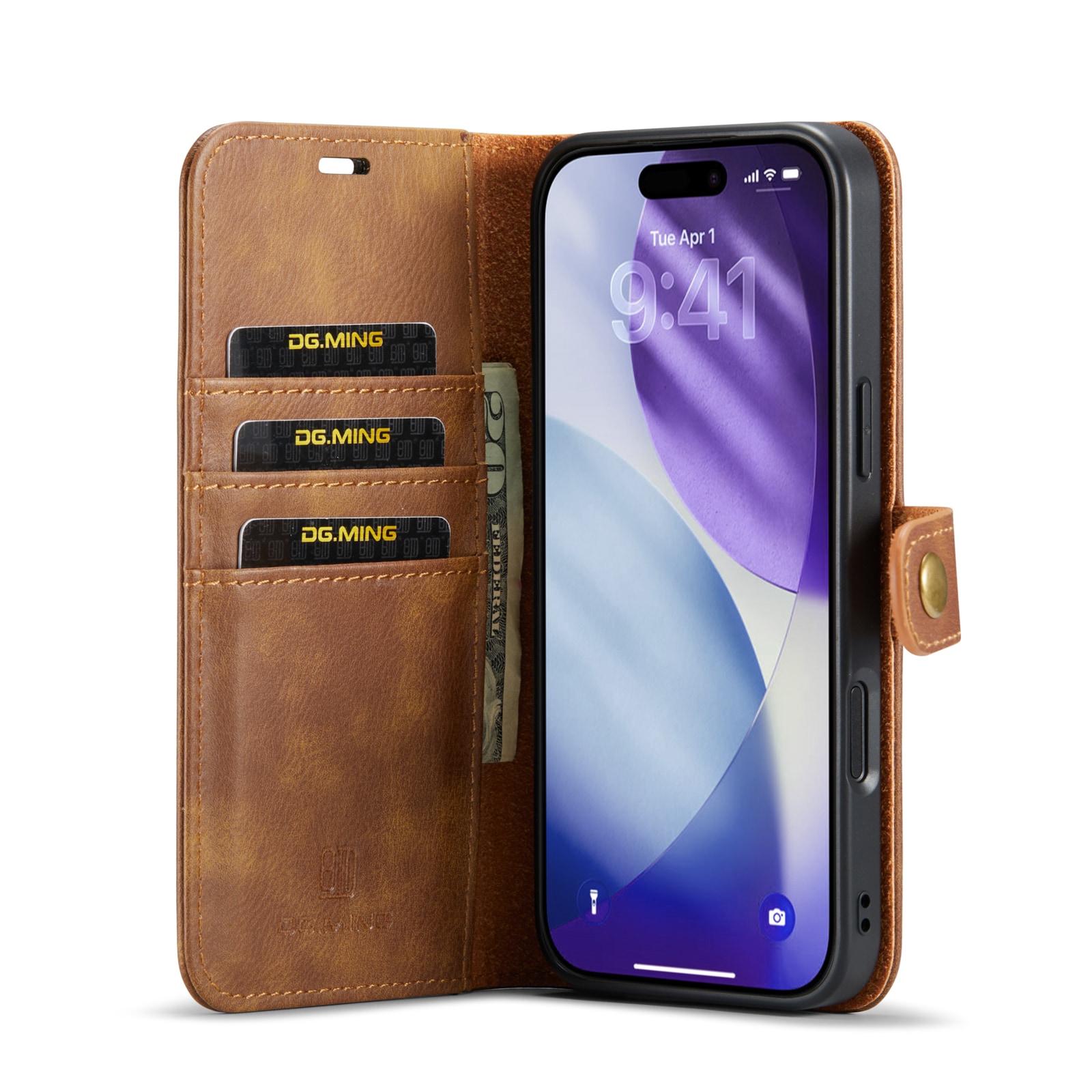 iPhone 17 Pro Lommeboketui med avtakbart deksel, Cognac