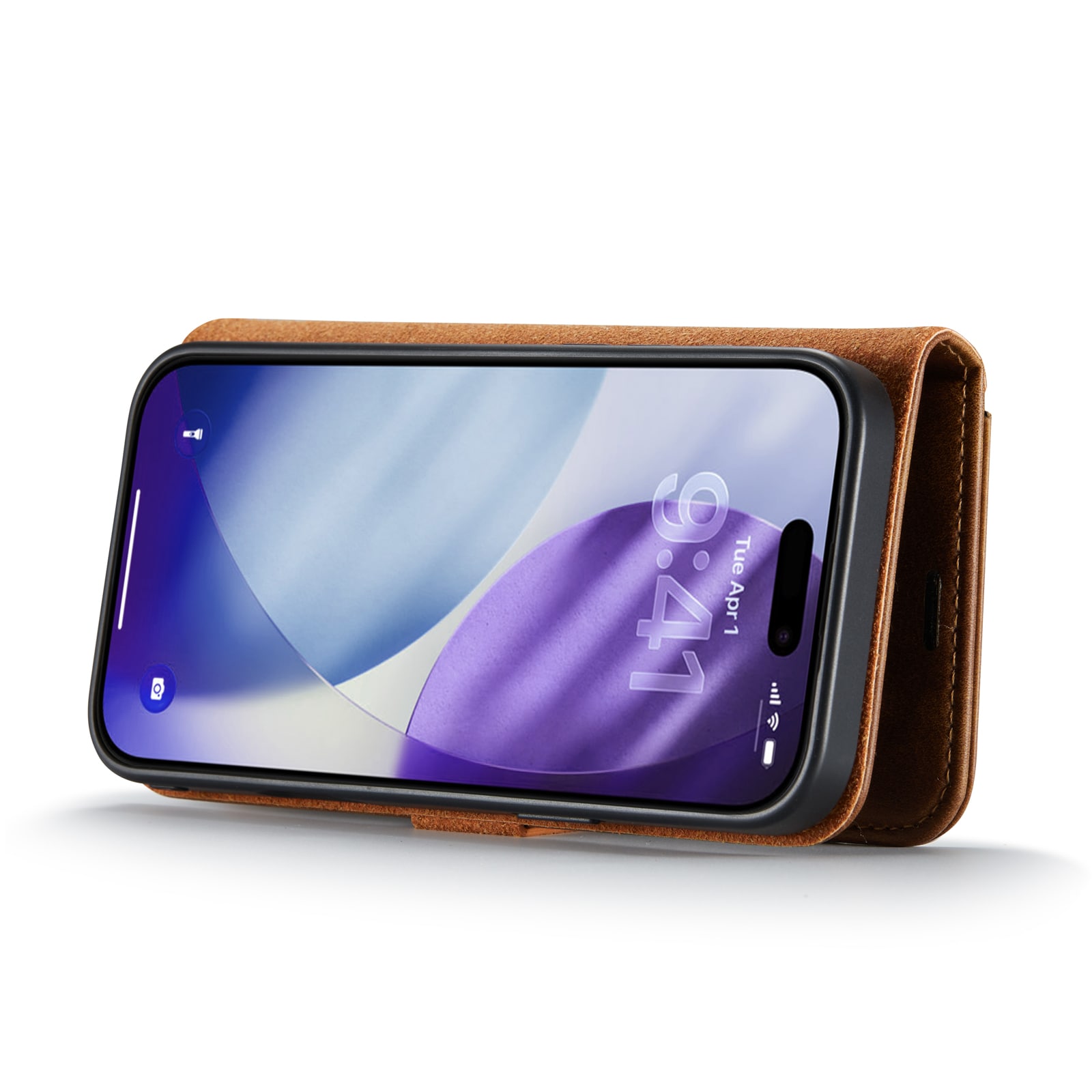 iPhone 17 Pro Lommeboketui med avtakbart deksel, Cognac