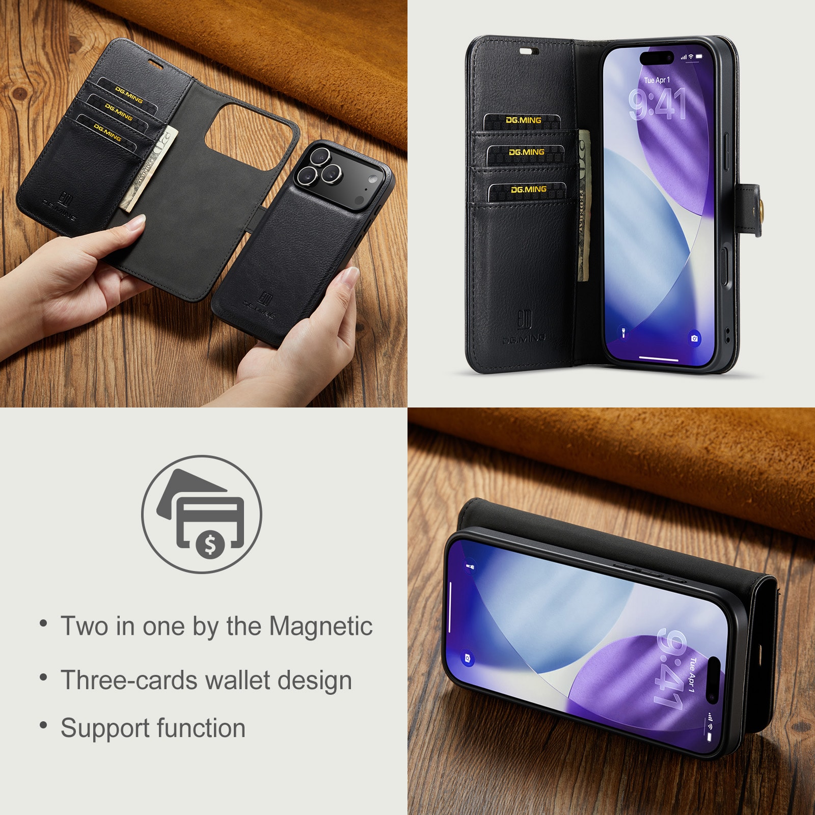 iPhone 17 Pro Max Lommeboketui med avtakbart deksel, Black