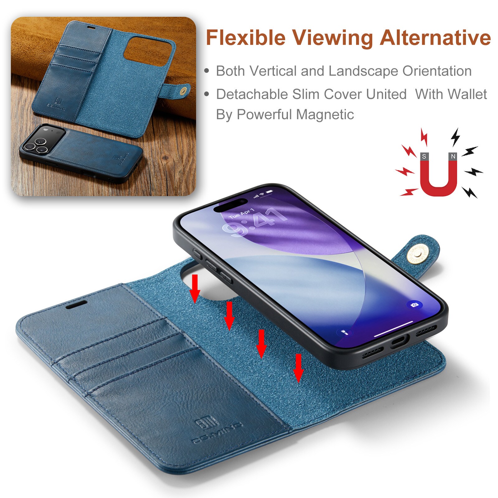 iPhone 17 Pro Max Lommeboketui med avtakbart deksel, Blue
